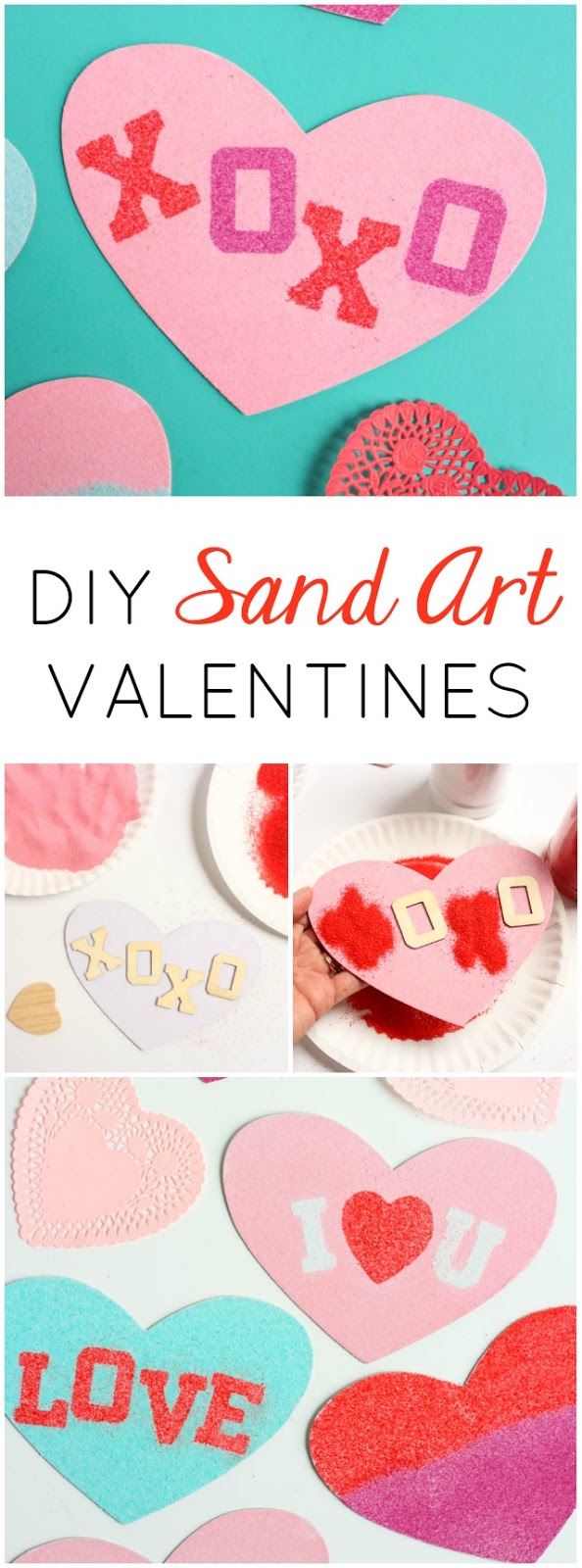 Such a fun kids sand art valentine card idea! #valentinecard #valentinecraft #sandart