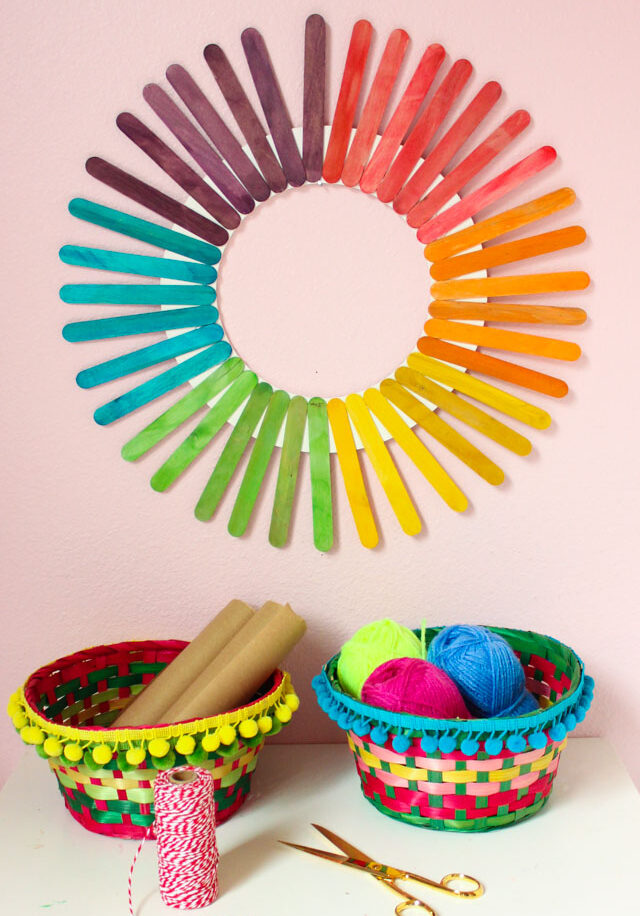 DIY popsicle stick rainbow wreath