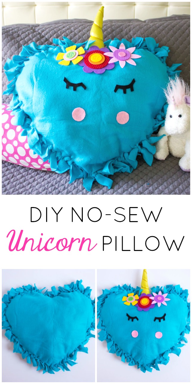 These no-sew unicorn pillows are the perfect kids craft! #unicornpillow #unicorndecor #nosewpillow #unicorncraft