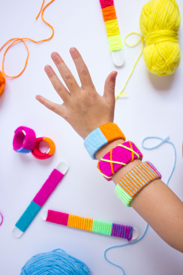 diy yarn wrapped slap bracelets kids craft idea 1 1