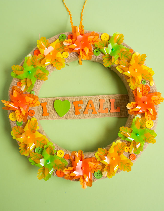 DIY “I Heart Fall” Pinwheel Wreath Tutorial