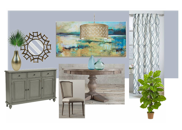 Serene blue and gold modern dining room makeover #diningroom #moderndiningroom #bluediningroom #diningroommakeover