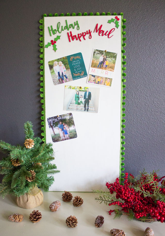 Cork bulletin board Christmas card display