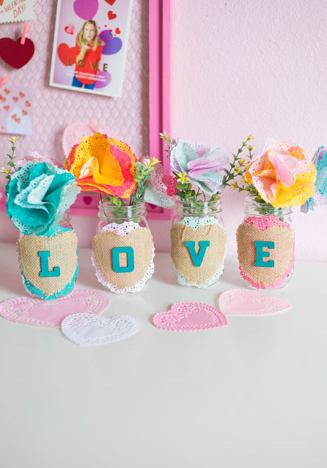 Love Valentines mason jar centerpiece