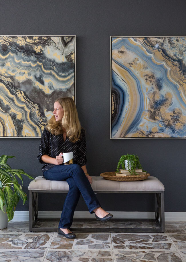 Living Room with Geode Wall Art Design Improvised