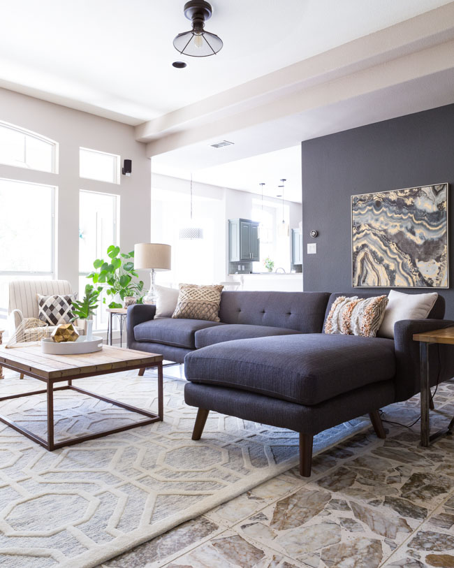 Modern living room with geode accents