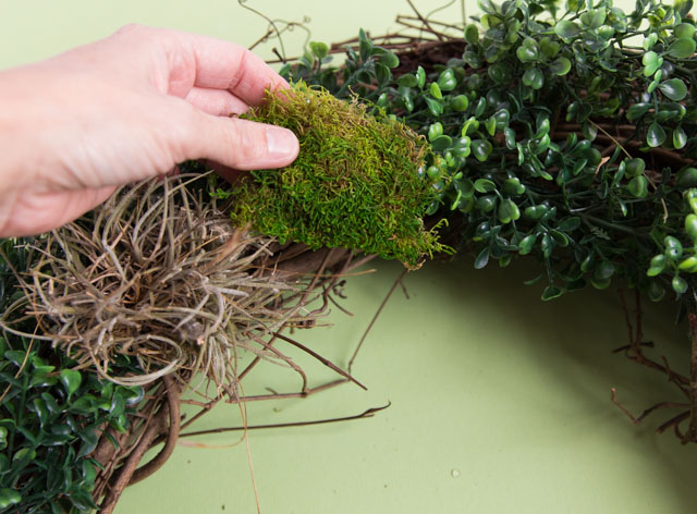 Make a beautiful spring wreath with faux birds, greenery, and nature elements. #birdwreath #springwreath #naturecrafts #birdcrafts