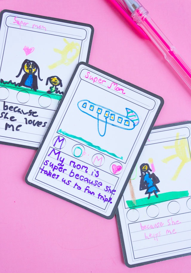 DIY Mother's Day Card Idea - Super Mom Trading Cards! #diymothersdaycards #handmademothersdaycards #mothersdaycrafts #mothersdaykidscrafts #kidmademodern