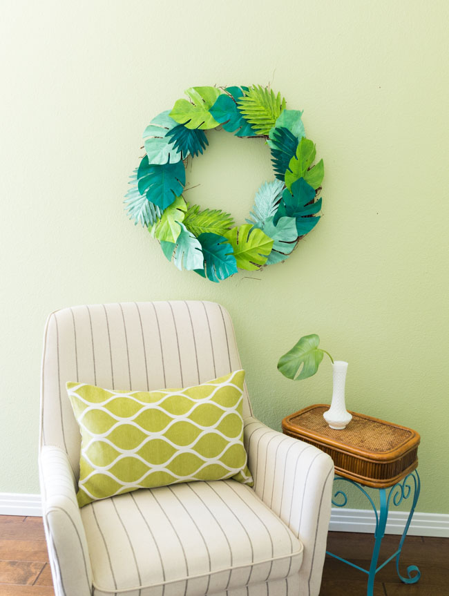 Tropical palm leaf wreath