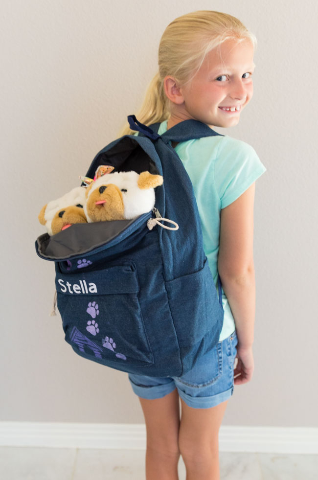 DIY kids backpack with dog design