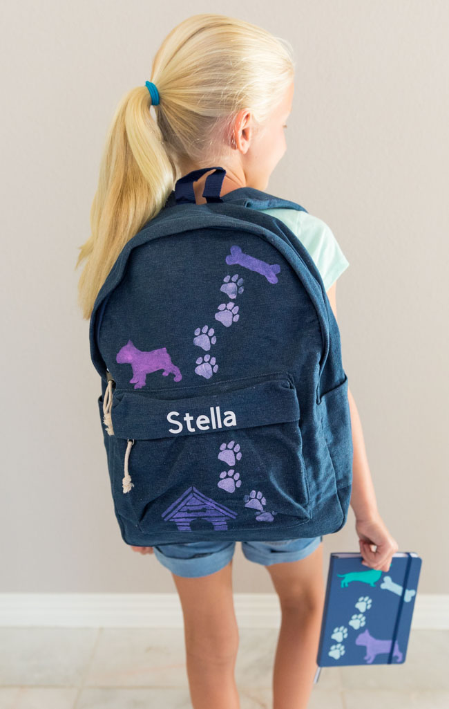 DIY backpack for kids with dog stencils