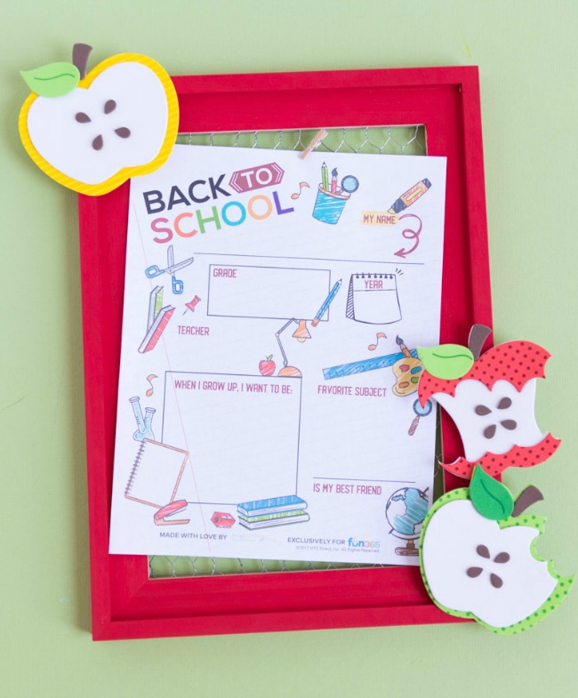 Back to school printable with apple frame