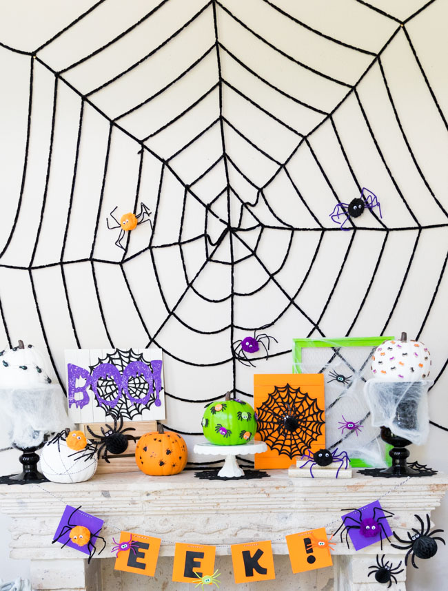 Giant spider web with pom-pom spiders