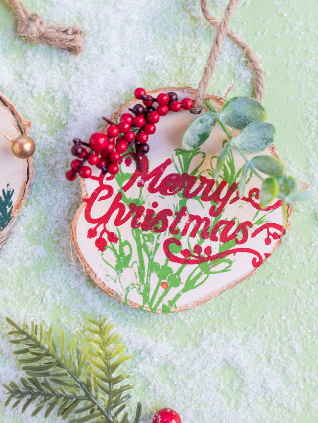 Merry Christmas wood slice ornament