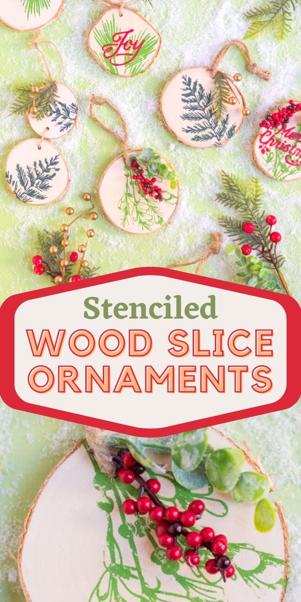 DIY Stenciled Wood Slice Ornaments