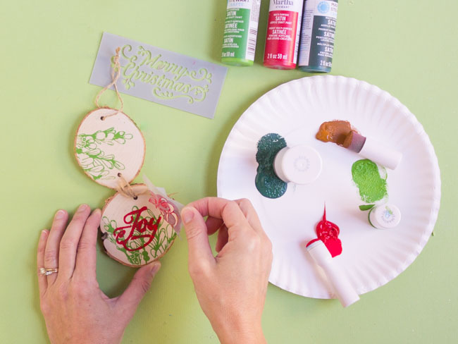 Painted Wood Slice Ornaments with Martha Stewart Stencils - Design  Improvised