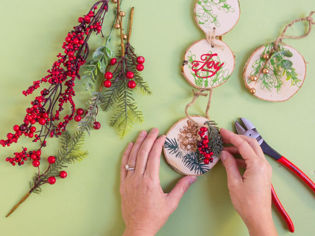 Painted Wood Slice Ornaments with Martha Stewart Stencils - Design  Improvised