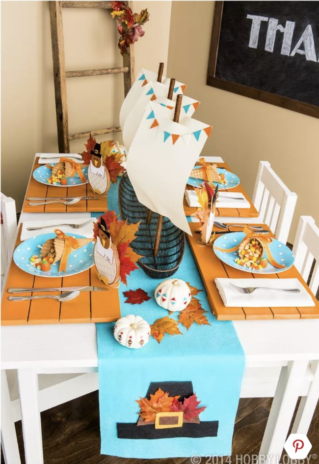 Thanksgiving Kids Table with Mayflower Centerpiece