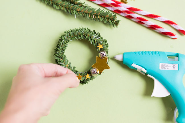 Adding stars to a mini wreath ornament