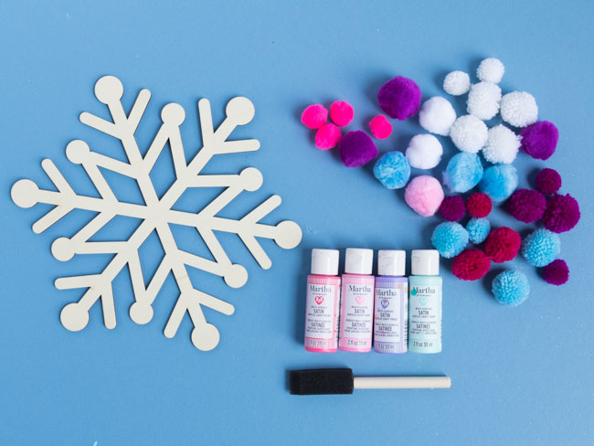 Giant Wooden Snowflakes with Pom-Poms! - Design Improvised