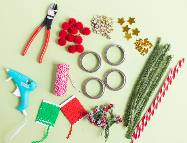 Supplies for mason jar ring ornaments