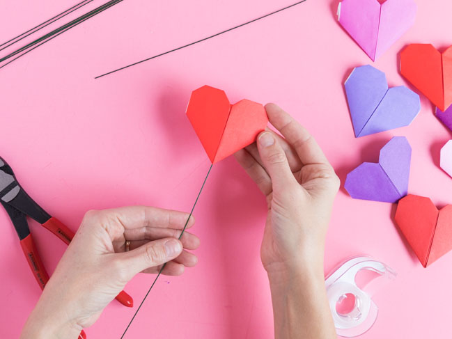 How to make simple origami heart flowers