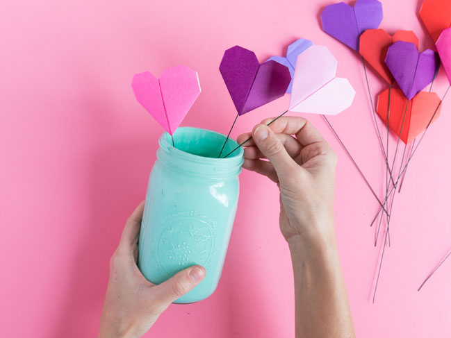 Paper heart flower bouquet for Valentine's Day