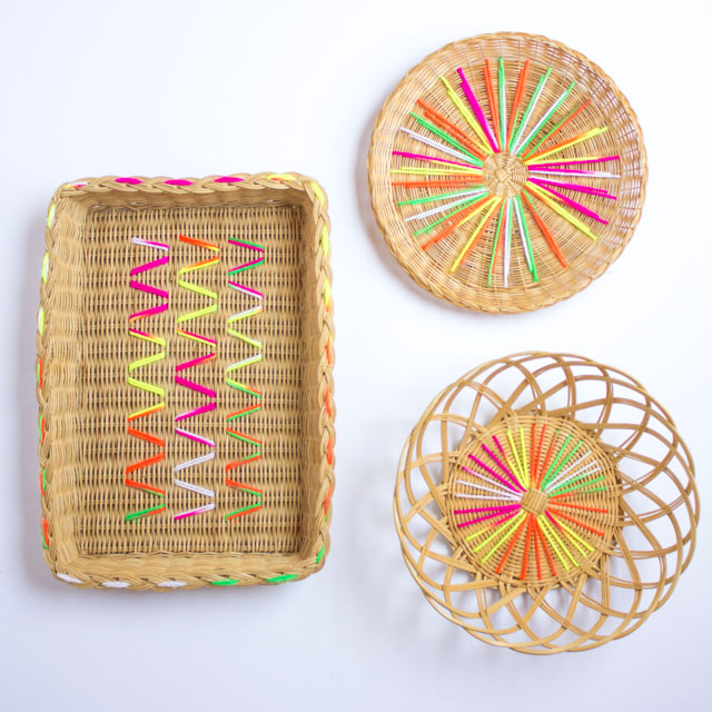 DIY Yarn Embroidered Baskets