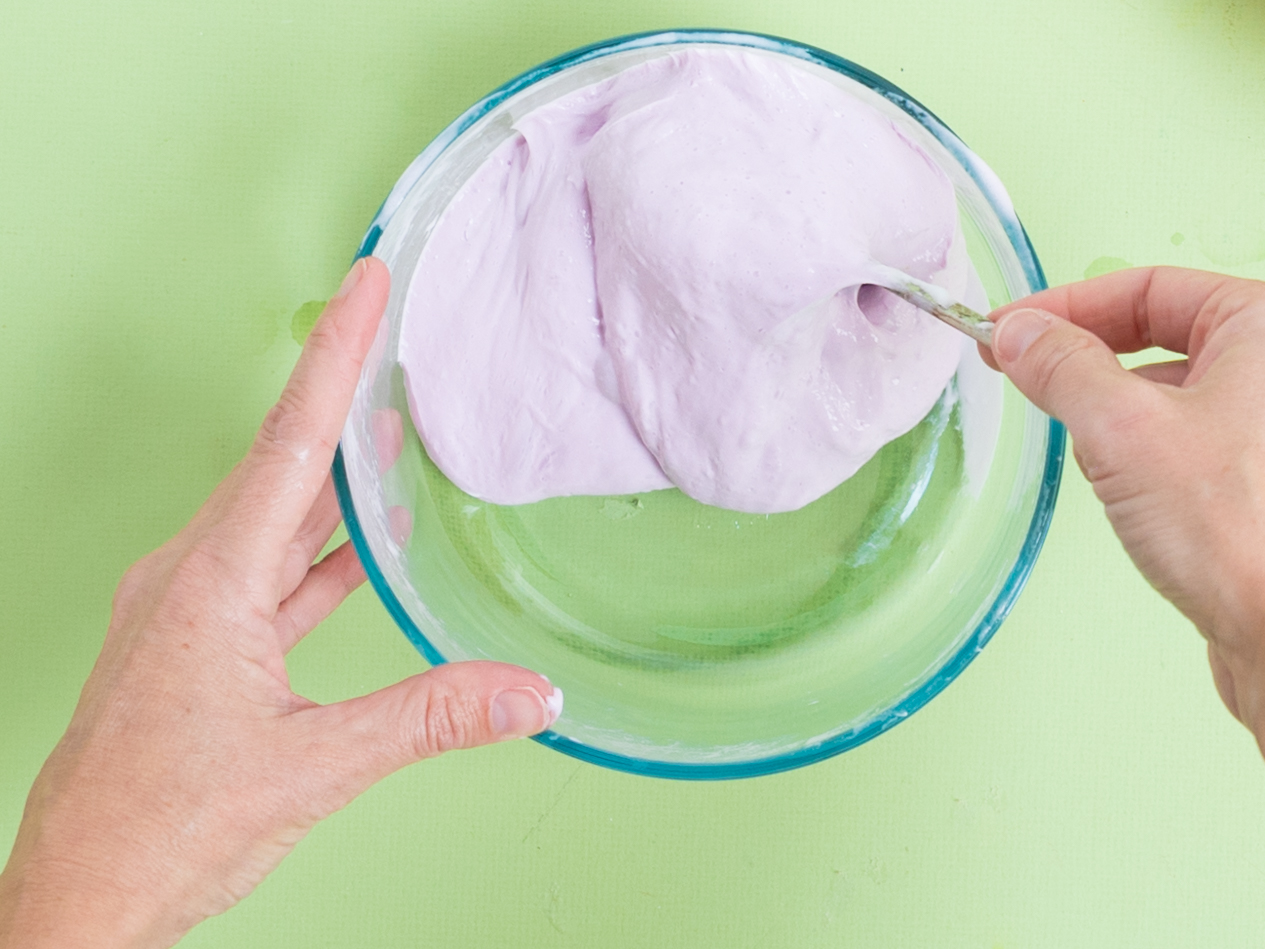 Making fluffy slime with shaving cream and glue