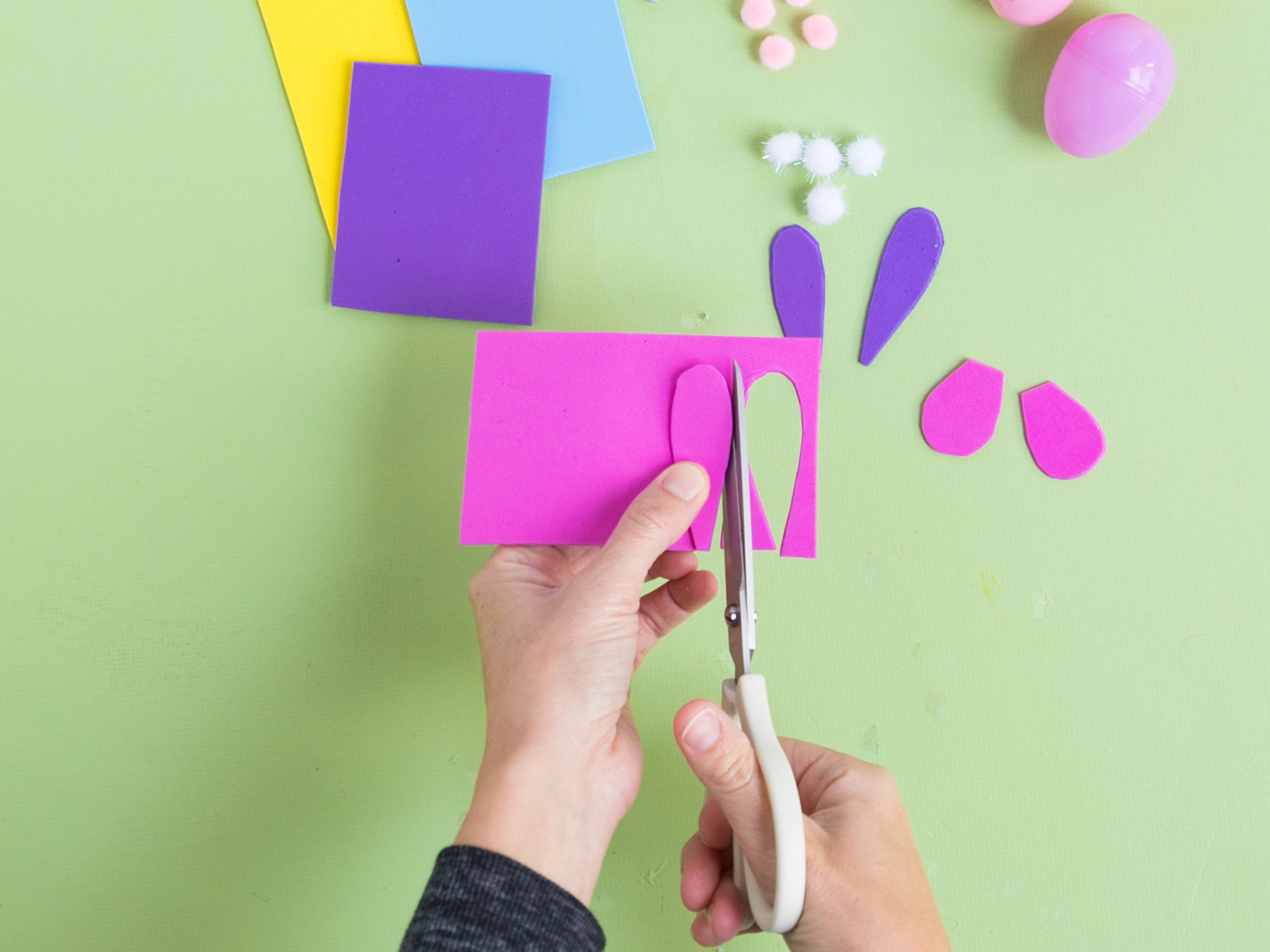 Cutting Easter bunny ears from foam