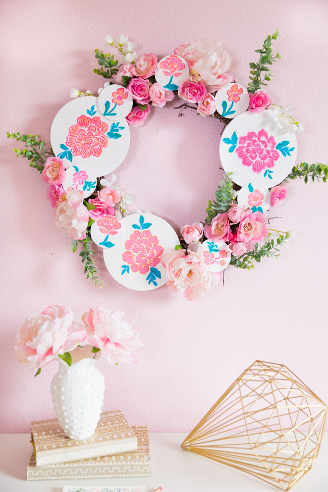 DIY Floral Painted Wood Circle Wreath