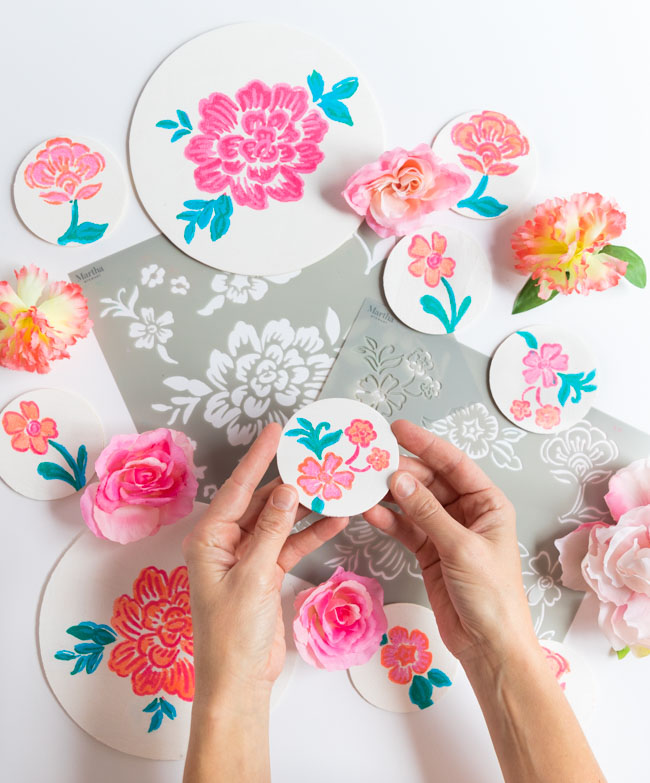 How to paint wood with Martha Stewart flower stencils