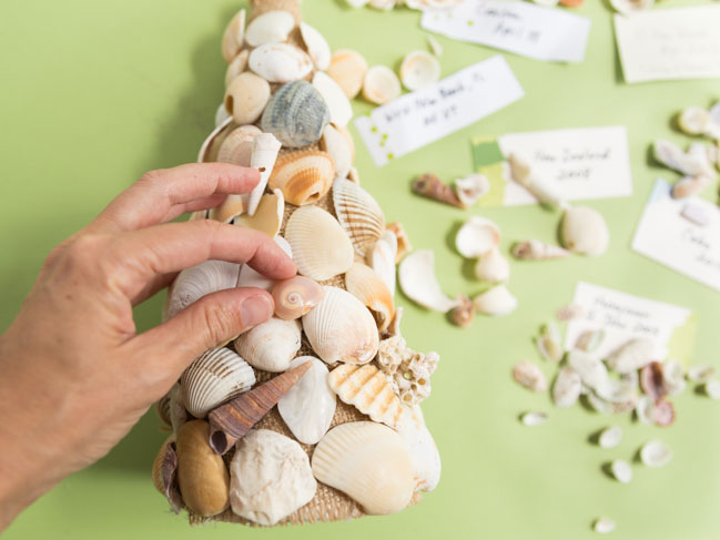 DIY seashell tree cone decor