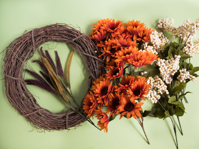 Supplies to make Dollar Tree fall wreath