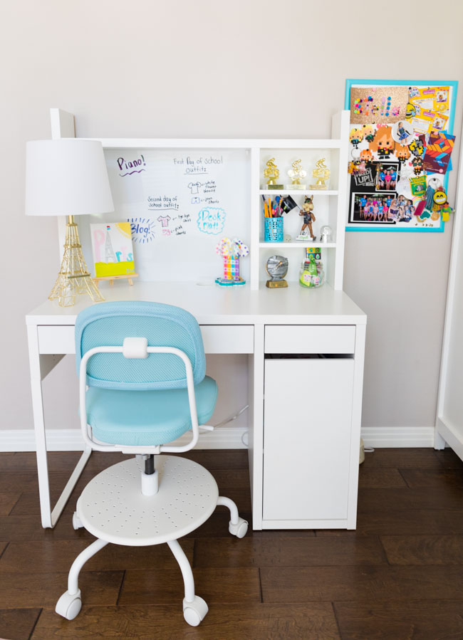 IKEA Micke Desk with Hutch in Girls Bedroom