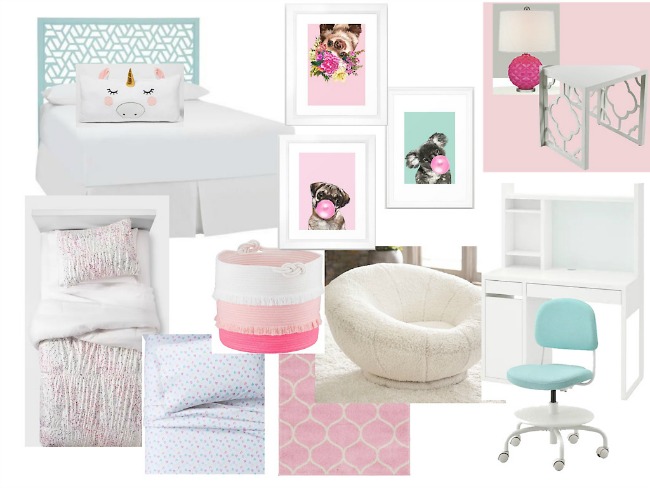 Pastel pink girls bedroom decor mood board