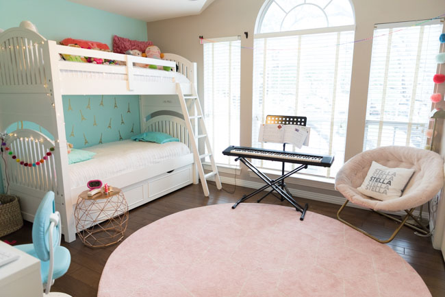 Teal Paris Themed Girls Bedroom