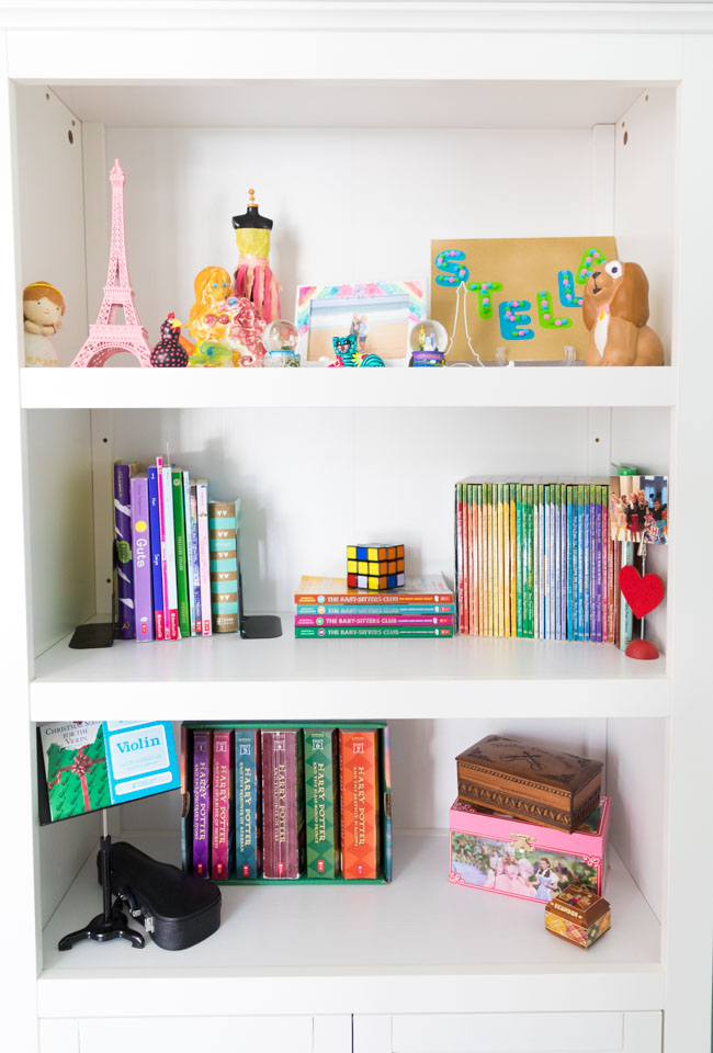 Target white bookcase in girls bedroom