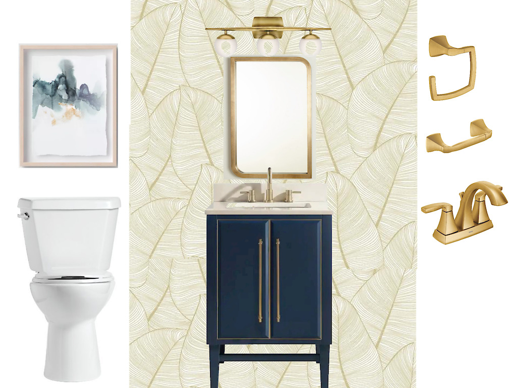 Elegant Navy Blue and Gold Powder Room Design