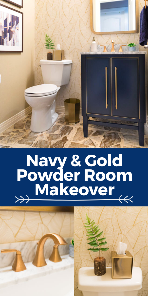 Navy and Gold Bathroom Remodel Before and After