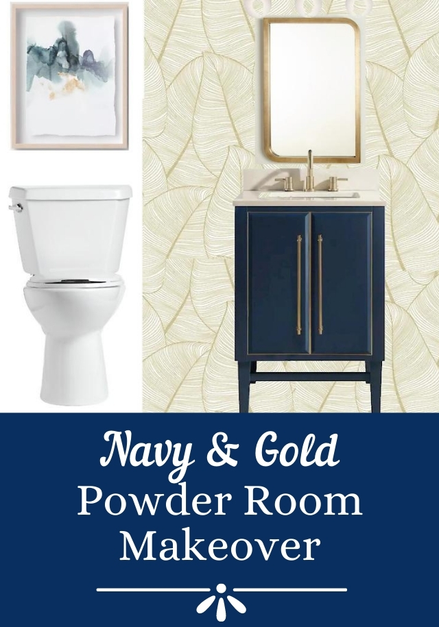 Navy and Gold Powder Room Makeover
