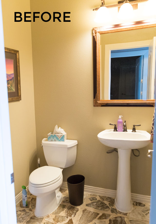 Elegant powder room makeover before photo