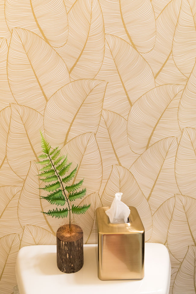 Walls Republic Gold Leaves Wallpaper in Bathroom