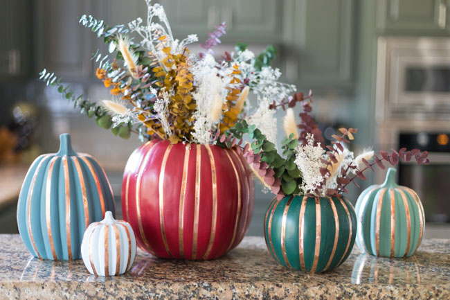 Faux pumpkins with copper foil tape