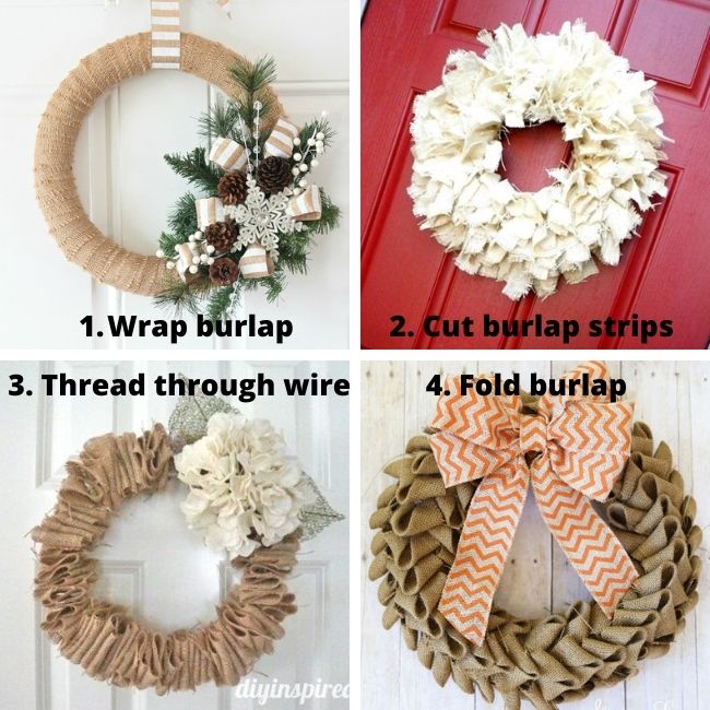 Four different techniques for making DIY burlap wreaths