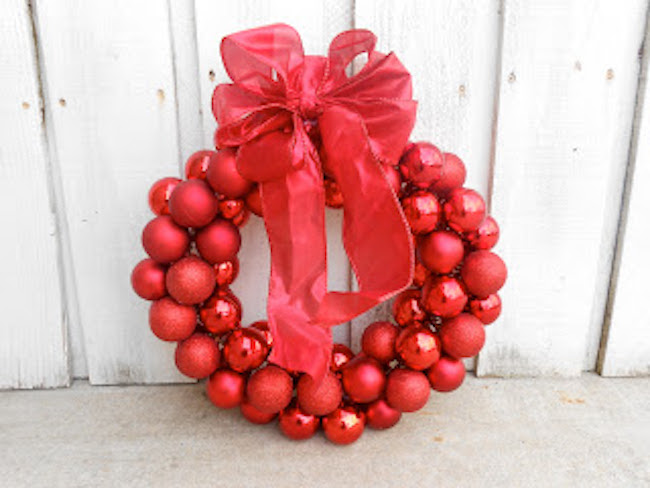 DIY Red Christmas Ball Wreath