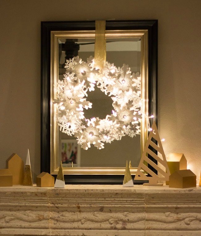 DIY Glowing Snowflake Ornament Wreath