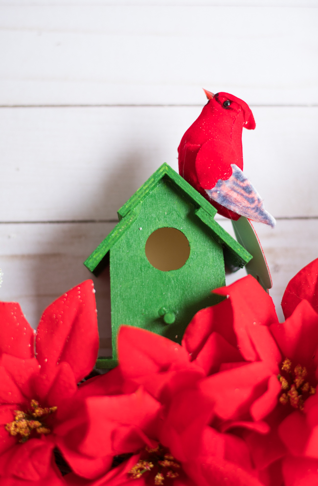 Wood birdhouse and faux bird from Dollar Tree