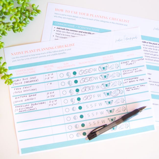 Free printable native plant garden planner