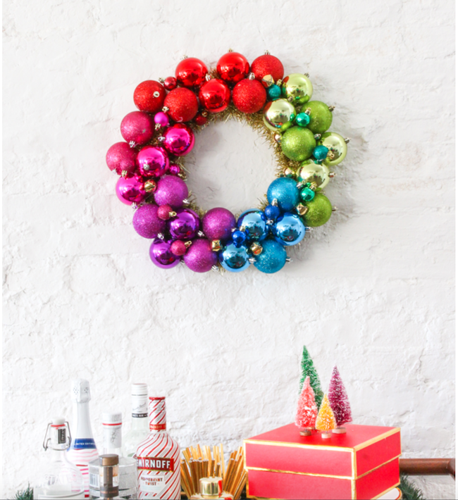 DIY Rainbow Ornament Wreath